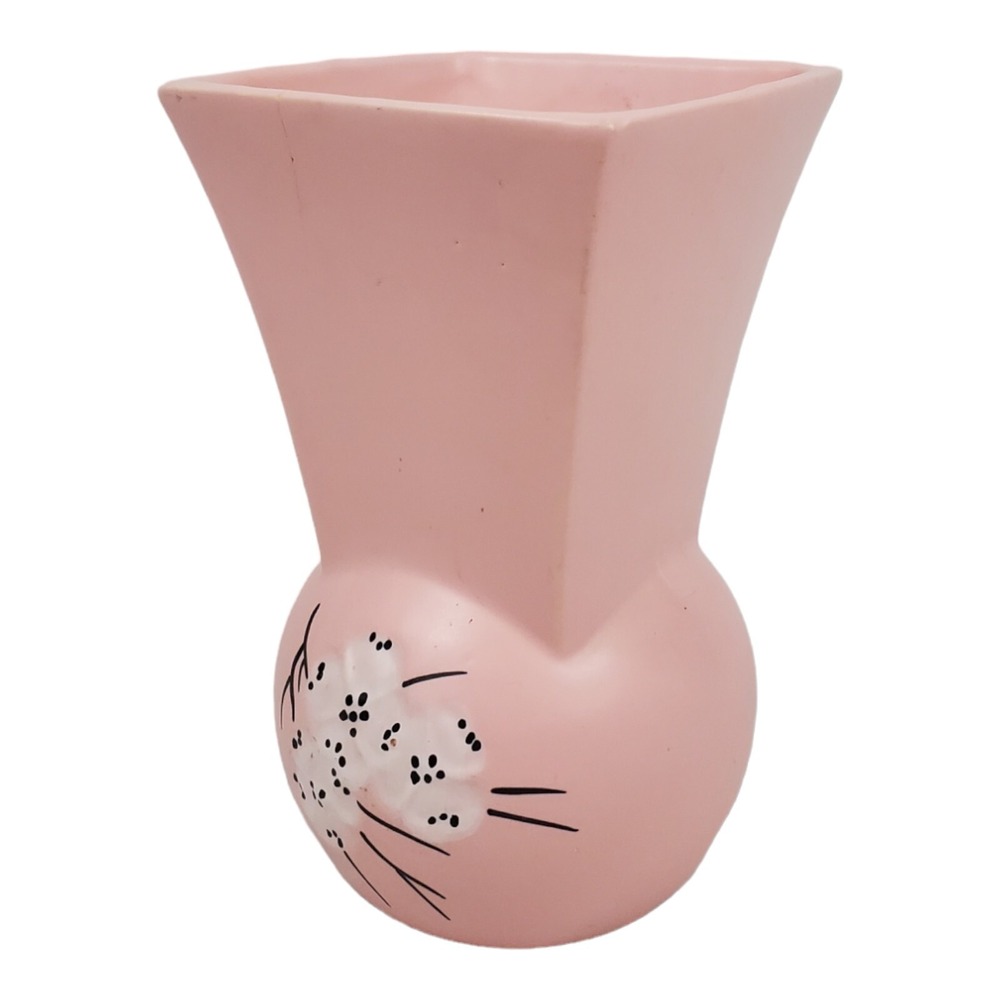 Vintage McCoy Springwood Vase Dogwood Pink Pottery Boho MCM Art Deco Whimsy